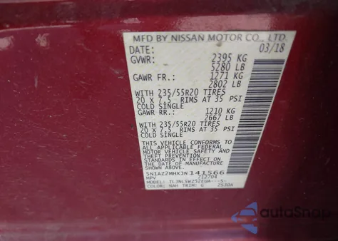 2018 Nissan Murano Platinum из США, поврежденный, VIN 5N1AZ2MHXJN141566